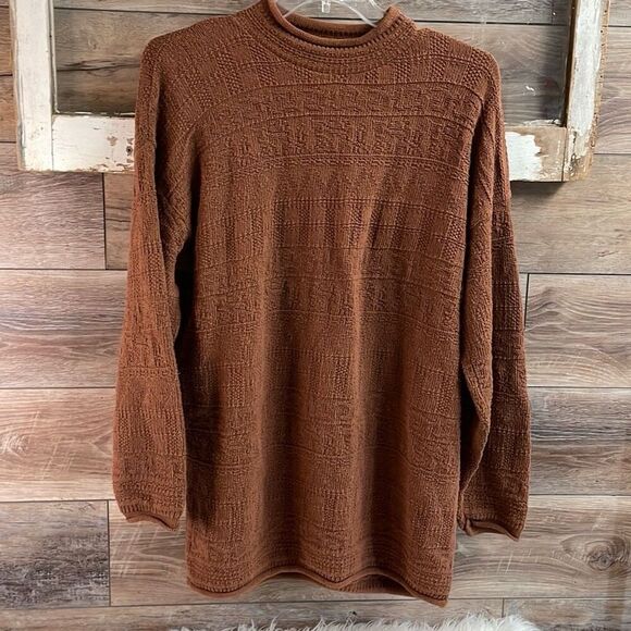 Vintage UNITED STATES SWEATERS Brown Knit Cotton Sweater Made in USA Size Large - Picture 1 of 6